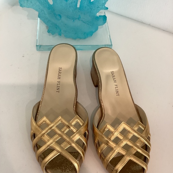 NEW $530 Sarah Flint Perfect Terry Gold Block Heel Cage Slides Sandals Sz 37/ 7 - Picture 9 of 15